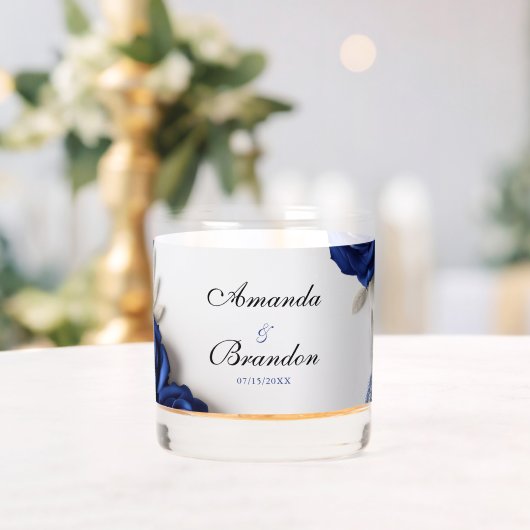 ネイビエレガントーブルーバラ&シルバーグリッターズ結婚 ウイスキーグラス (インサイチュ (ウェディング))