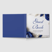 ネイビエレガントーブルーバラ&シルバーグリッターズ結婚 ゲストブック (全面)