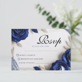 ネイビエレガントーブルーバラ&シルバーグリッターズ結婚 出欠カード (スタンド正面)