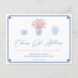 ネイビエレガントーブルーピンク離婚住所の変更 案内ポストカード