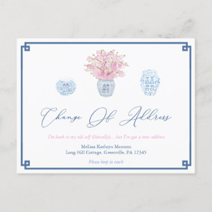 ネイビエレガントーブルーピンク離婚住所の変更 案内ポストカード