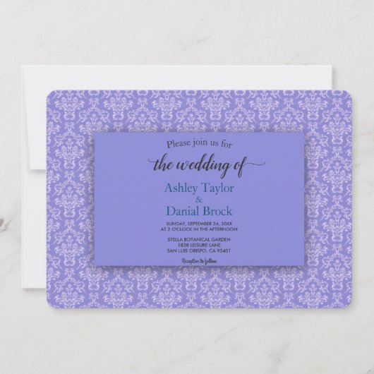 ネイビエレガントーブルーファンシーダマスク結婚装飾品 招待状 (正面)