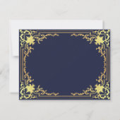 ネイビエレガントーブルーフェイクゴールドフォイルヴィンテージウェディング 出欠カード (裏面)