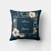 ネイビエレガントーブルーフローラと白い花 クッション (裏面)