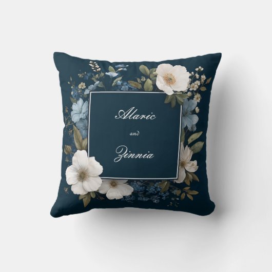 ネイビエレガントーブルーフローラと白い花 クッション (裏面)