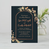 ネイビエレガントーブルーフローラアーチ 箔招待状 (立ち正面)