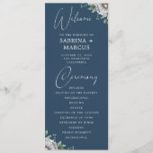 ネイビエレガントーブルーフローラス結婚クリプトの式 プログラム (正面)