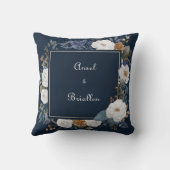 ネイビエレガントーブルーフローラデザインとホワイトローズ クッション (裏面)