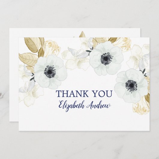 ネイビエレガントーブルーフローラバルミツワー サンキューカード (正面/裏面)