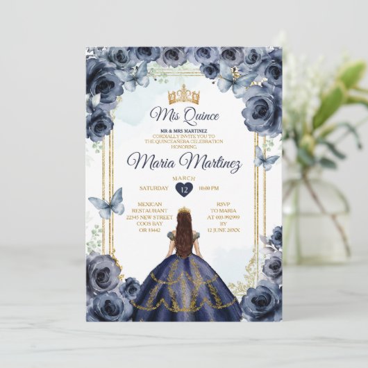 ネイビエレガントーブルーフローラプリンセスキニャネラ 招待状 (スタンド正面)