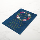 ネイビエレガントーブルーフローラリース実在ブライダルシャワー 箔招待状 (回転した状態)