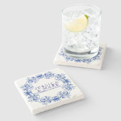 ネイビエレガントーブルーフローラ枠 ストーンコースター (横)