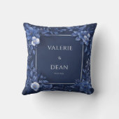 ネイビエレガントーブルーフローラ結婚ズ クッション (裏面)