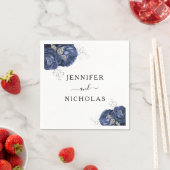 ネイビエレガントーブルーフローラ結婚ズ スタンダードカクテルナプキン (インサイチュ)