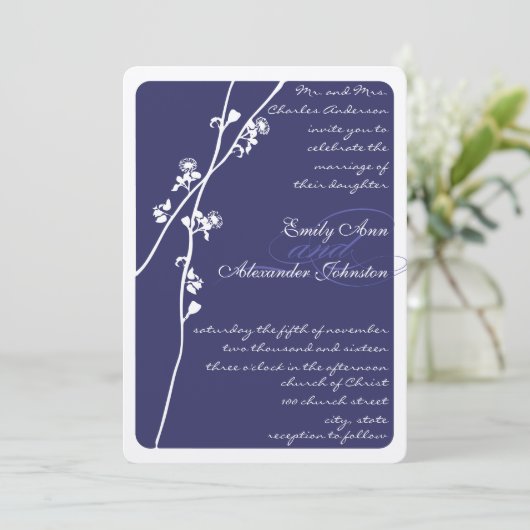 ネイビエレガントーブルーフローラ結婚ブランチ 招待状 (スタンド正面)