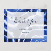 ネイビエレガントーブルーマーブル絞り染め結婚ズサンキュー ポストカード (正面)