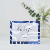ネイビエレガントーブルーマーブル絞り染め結婚ズサンキュー ポストカード (スタンド正面)