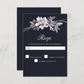 ネイビエレガントーブルーモダンタ結婚ブの垂直 出欠カード (正面/裏面)