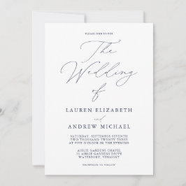 ネイビエレガントーブルーモダンミニマ結婚リスト 招待状