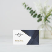 ネイビエレガントーブルーモダン金ゴールドラインプロフェッショナル部 名刺 (スタンド正面)