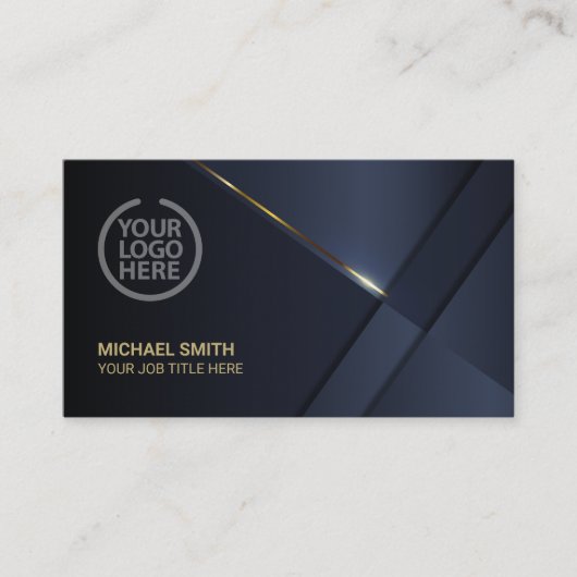 ネイビエレガントーブルーモダン金ゴールドラインプロフェッショナル 名刺 (正面)