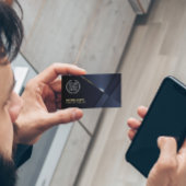 ネイビエレガントーブルーモダン金ゴールドラインプロフェッショナル 名刺