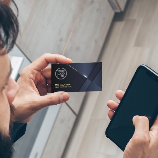 ネイビエレガントーブルーモダン金ゴールドラインプロフェッショナル 名刺