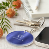 ネイビエレガントーブルーモノグラムのル キーホルダー (正面右)