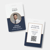 ネイビエレガントーブルー事業名タグ写真テンプレート バッジ (表裏)