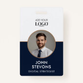 ネイビエレガントーブルー事業名タグ写真テンプレート バッジ (正面)