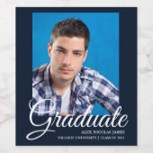 ネイビエレガントーブルー写真卒業 ワインラベル (シングルラベル)