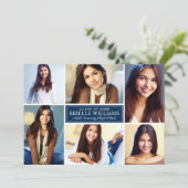 ネイビエレガントーブルー卒業パーティー写真コラージュ 招待状 (スタンド正面)