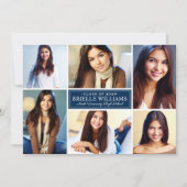 ネイビエレガントーブルー卒業パーティー写真コラージュ 招待状 (正面)