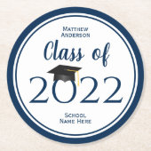 ネイビエレガントーブルー卒業パーティー ラウンドペーパーコースター (正面)