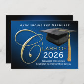 ネイビエレガントーブルー卒業発表 招待状 (正面/裏面)