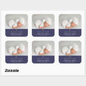 ネイビエレガントーブルー宗教十字写真洗礼 スクエアシール (シート)