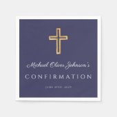 ネイビエレガントーブルー宗教十字少年の確認 スタンダードカクテルナプキン (正面)