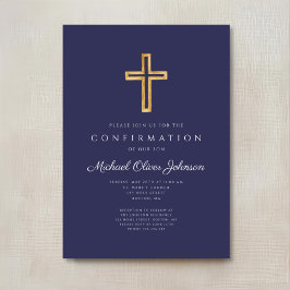 ネイビエレガントーブルー宗教十字少年の確認 招待状