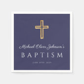 ネイビエレガントーブルー宗教十字少年バプテスマ スタンダードカクテルナプキン (正面)