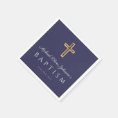 ネイビエレガントーブルー宗教十字少年バプテスマ スタンダードカクテルナプキン (角)