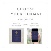 ネイビエレガントーブルー宗教十字少年バプテスマ 招待状