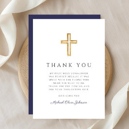 ネイビエレガントーブルー宗教十字第一聖区 サンキューカード