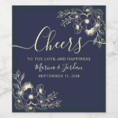 ネイビエレガントーブルー応援結婚ズ ワインラベル (シングルラベル)