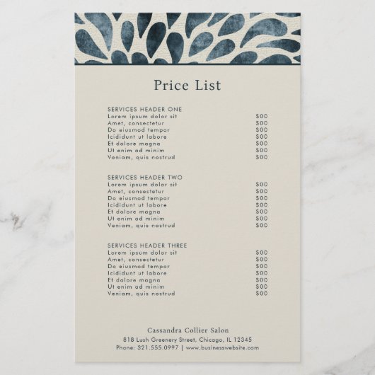 ネイビエレガントーブルー抽象芸術モダン価格表 (正面)