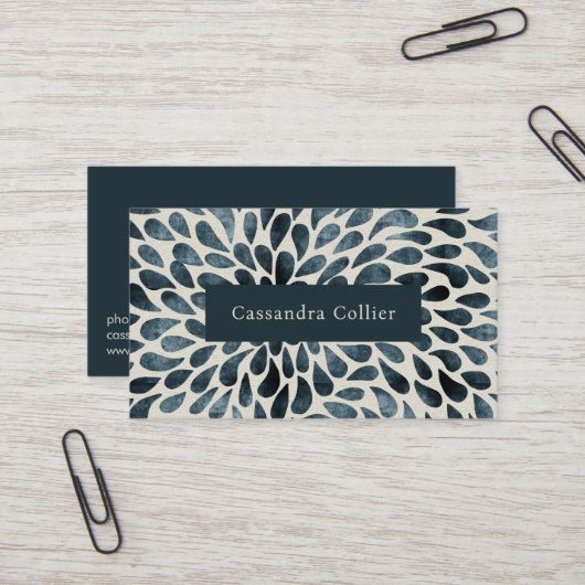 ネイビエレガントーブルー抽象芸術モダン 名刺 (正面/裏面インサイチュ)