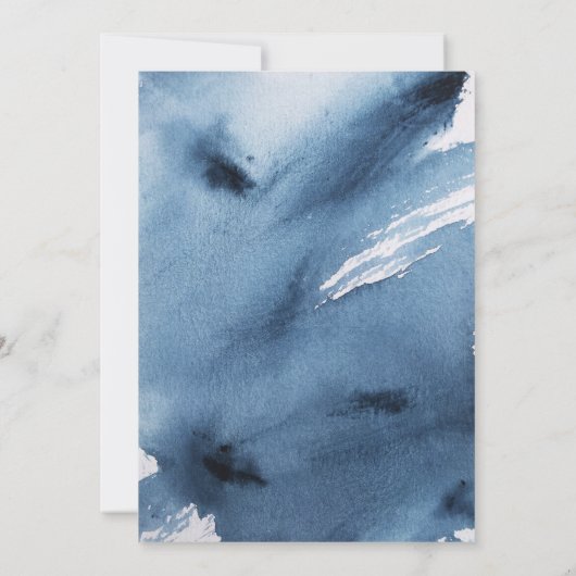 ネイビエレガントーブルー抽象芸術水色 セーブザデート (裏面)