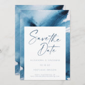 ネイビエレガントーブルー抽象芸術水色 セーブザデート (正面/裏面)
