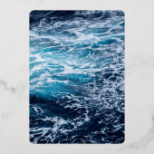 ネイビエレガントーブルー海波夏ビーチ結婚式 箔招待状 (裏面)