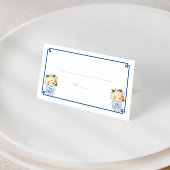 ネイビエレガントーブルー焦げオレンジ秋の結婚式パーティー プレイスカード