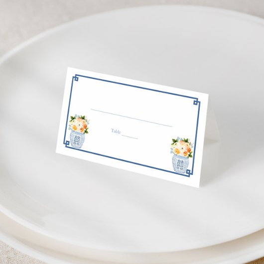 ネイビエレガントーブルー焦げオレンジ秋の結婚式パーティー プレイスカード